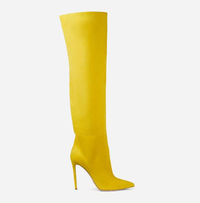 Botas Stiletto Sobre la Rodilla en Gamuza Amarillo y Azul - Tallas Grandes Mujer