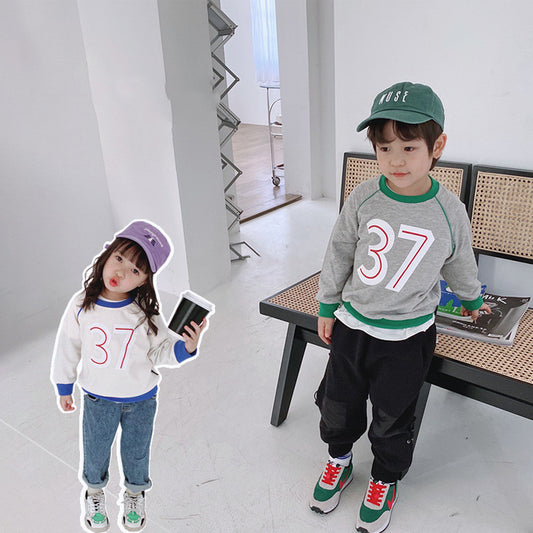 Suéter Infantil Otoño con Cuello Redondo y Diseño de Letras - Unisex Coreano