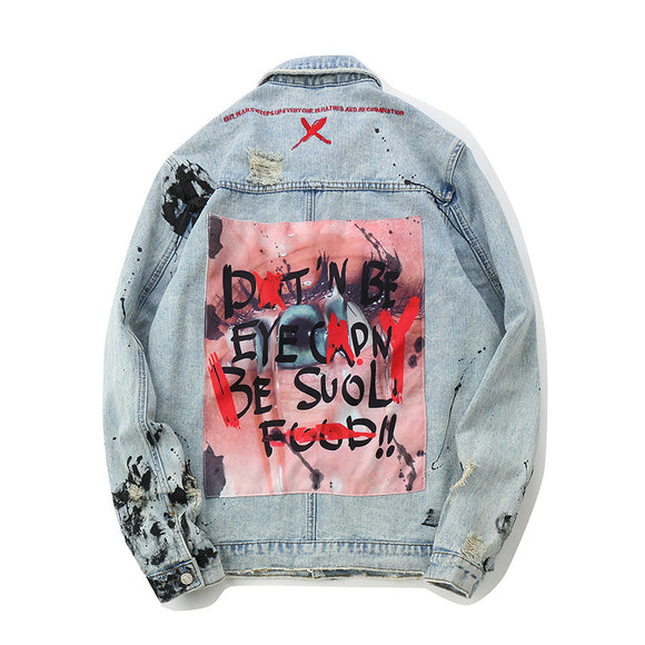 Chaqueta de Denim con Estampado Graffiti Cartoon