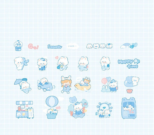 Waxy Ji Blue Mian Series cartoon stickers featuring cute bears and a boy in space with planets, stars, and rockets. - Image 10