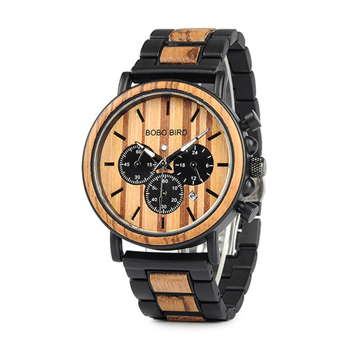 Reloj de Madera BOBO BIRD Cronógrafo Militar Lujo para Hombre