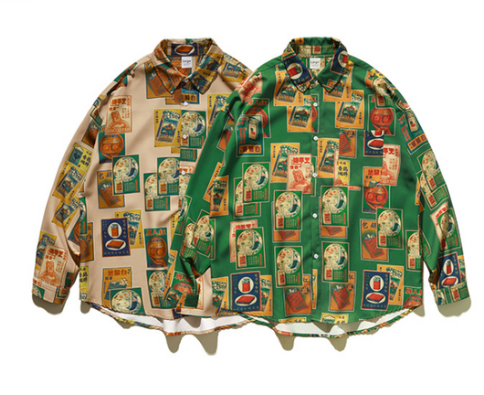 Camisa Estampado Cigarrillos Manga Larga Suelta para Hombre - Image 5