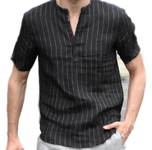 Camisa Polo Manga Corta a Rayas con Cuello Alto