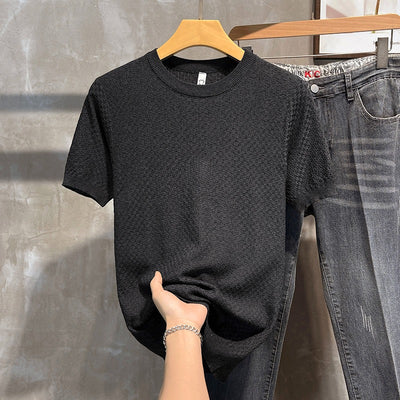 Camiseta Básica Entallada de Color Sólido para Hombre