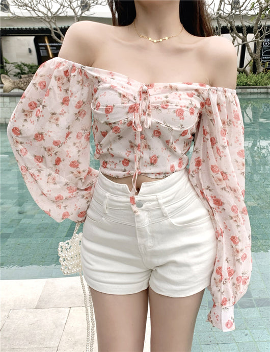 Blusa Floral Elegante de Un Hombro en Chifón - Image 6