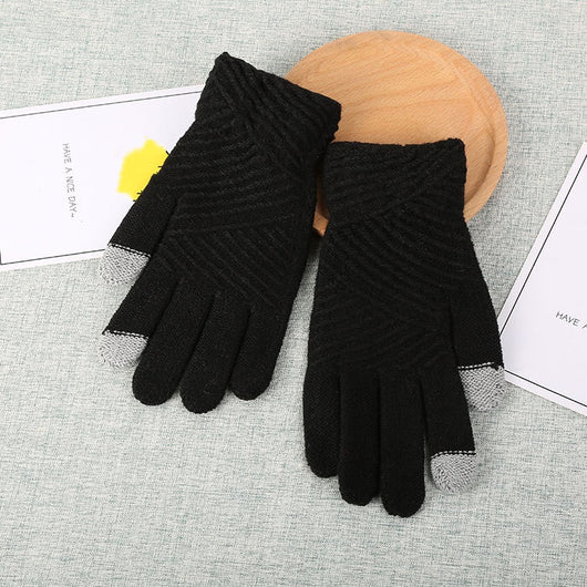 Guantes de Invierno para Mujer Tejidos de Lana - Manoplas Inteligentes Rayas Elegantes