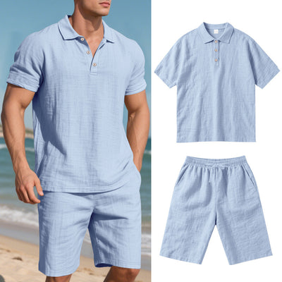 Conjunto de Shorts y Camisa de Lino Suelta para Hombre - Cómodo y Fresco para Playa - Image 12
