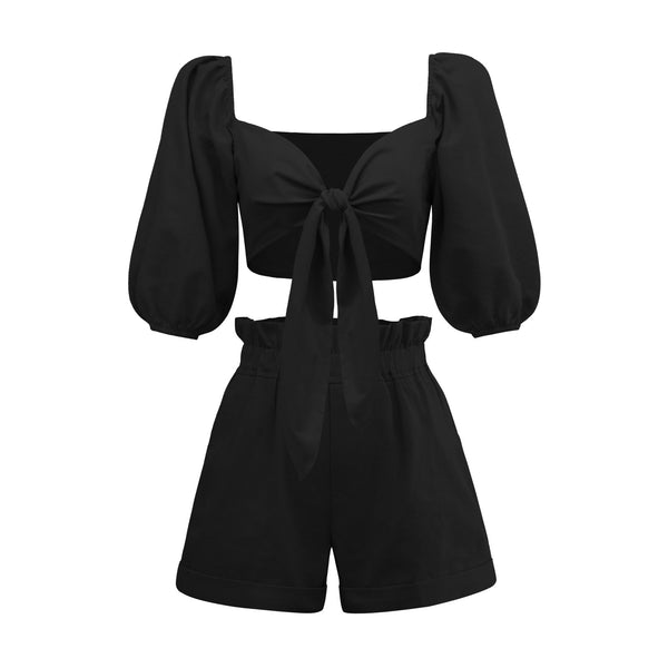 Conjunto Casual Mujer: Cardigan Lanterna Manga Ancha + Short Wide Leg con Bolsillos - Image 2