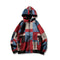 Men's Plaid Color Block Wool Coat with Hood, Harajuku Style