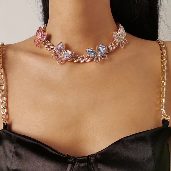 Collar Mariposa Grande con Cierre Cubano Hip Hop Punk para Mujer