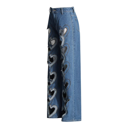 Jeans Cintura Alta con Corazón Calado y Pierna Ancha - Image 4