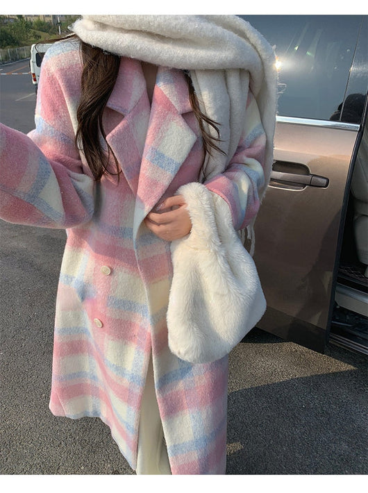 Abrigo Largo de Lana Arcoíris para Mujer Estilo Coreano - Image 13