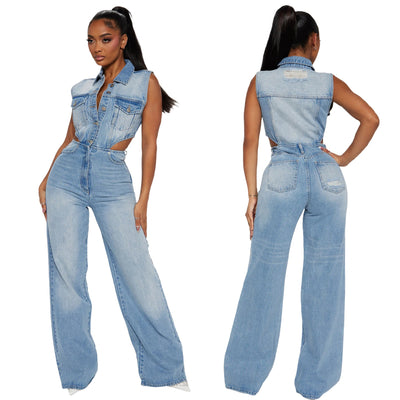 Jumpsuit Denim Elástico Slim Fit Cintura Alta Mujer - Image 22