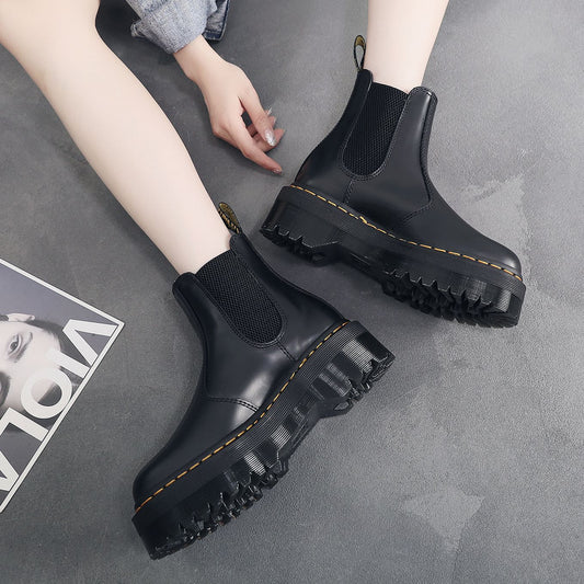 Botas Plataforma Martin de Cuero Inglés con Suela Gruesa para Mujer