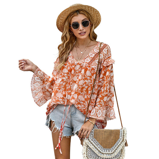 Blusa Bohemia de Verano con Volantes y Escote en V - Image 5