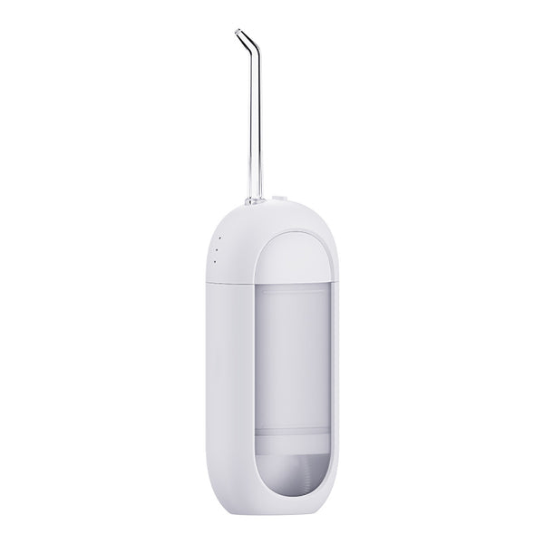 White portable electric dental water flosser with a clear nozzle and retractable water tank for oral hygiene. - Image 5