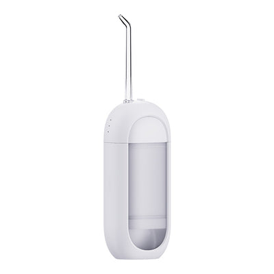 White portable electric dental water flosser with a clear nozzle and retractable water tank for oral hygiene. - Image 5