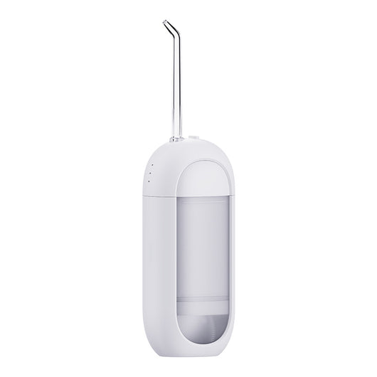 White portable electric dental water flosser with a clear nozzle and retractable water tank for oral hygiene. - Image 5