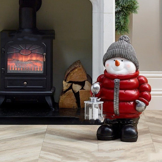 Adornos Navideños Muñeco de Nieve con Chaqueta Roja Acolchada - Image 4