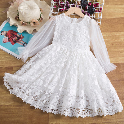 Vestido Infantil Largo de Encaje Princesa con Manga Larga - Image 8