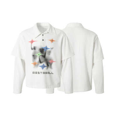 Playera Suelta con Diseño de Cuentas Abstractas y Solapas para Hombre - Image 16