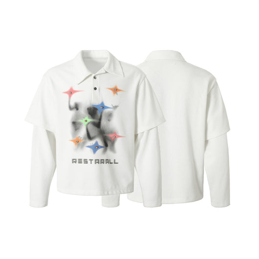 Playera Suelta con Diseño de Cuentas Abstractas y Solapas para Hombre - Image 16