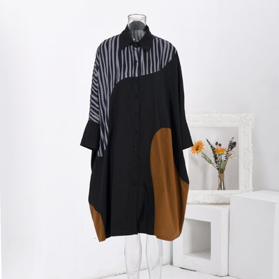Vestido Camisero Oversized con Estampado de Rayas Irregulares