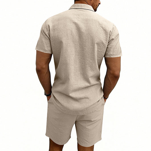 Conjunto de Shorts y Camiseta de Lino para Hombre - Ajuste Relajado - Image 17