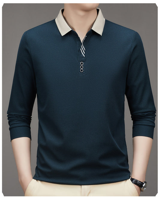 Polo Ejecutivo Otoño Hombre - Camisa Básica Cuello Solapa Color Sólido - Image 9