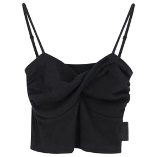 Blusa Cropped Plisada Negra Estilo Francés para Mujer