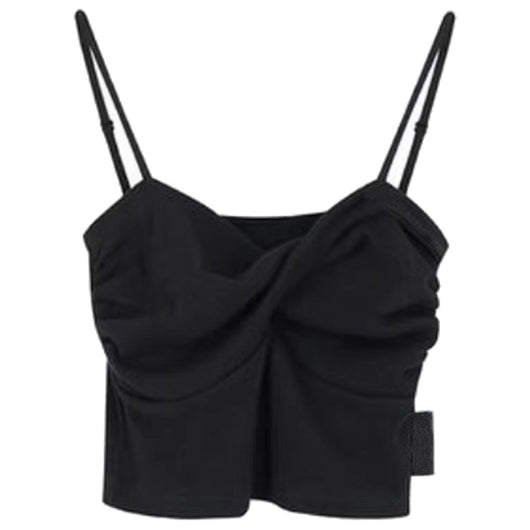 Blusa Cropped Plisada Negra Estilo Francés para Mujer