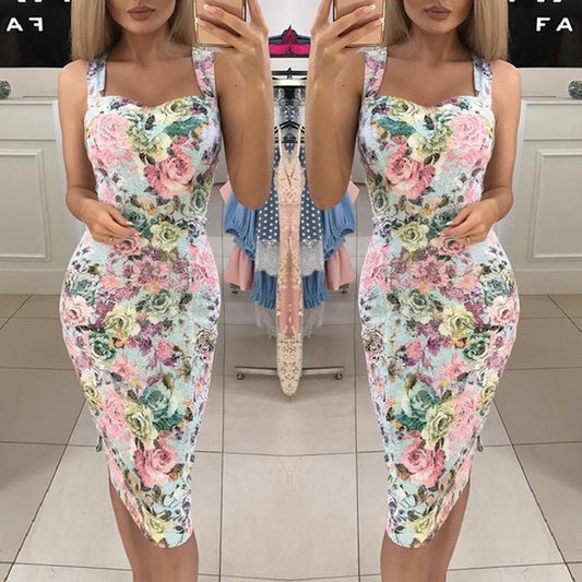 Vestido Midi Entallado con Estampado y Tirantes Delgados - Image 2