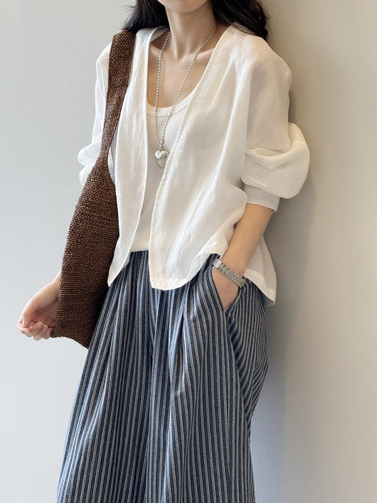 Blusa Suelta de Ramio Retro Artística con Protección Solar y Mangas Largas - Image 27