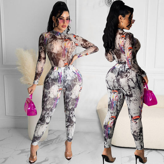 Traje Casual Sensual con Malla - Conjunto de Dos Piezas