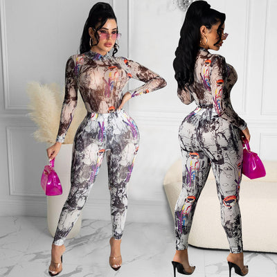 Traje Casual Sensual con Malla - Conjunto de Dos Piezas