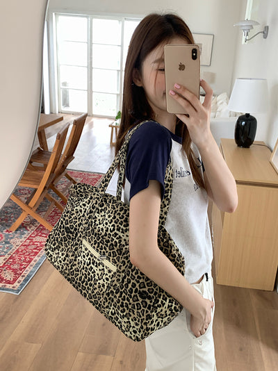 Bolsa de Hombro Estampado Leopardo en Lona para Mujer - Image 14