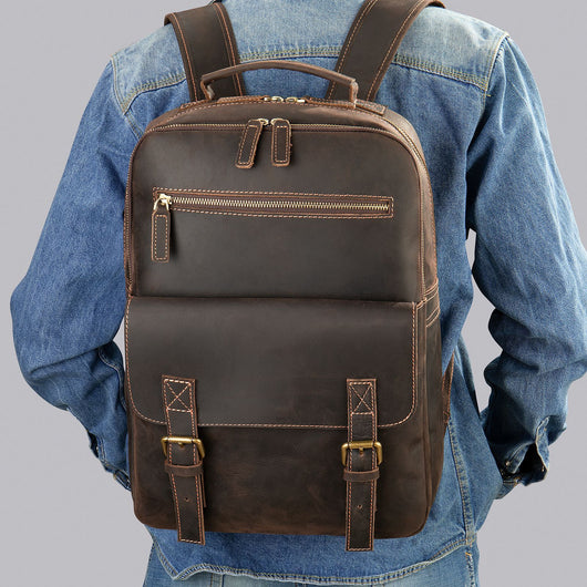 Mochila Retro de Cuero Crazy Horse Gran Capacidad para Hombre - Image 9