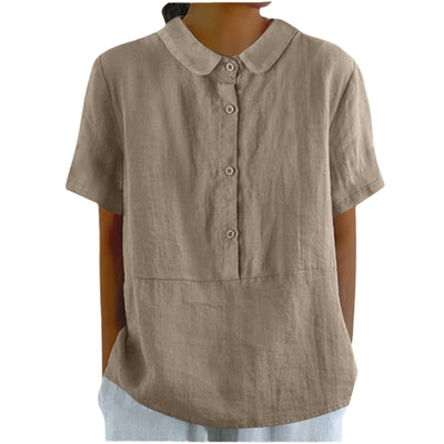Blusa Casual de Algodón y Lino en Colores Sólidos para Mujer - Image 18