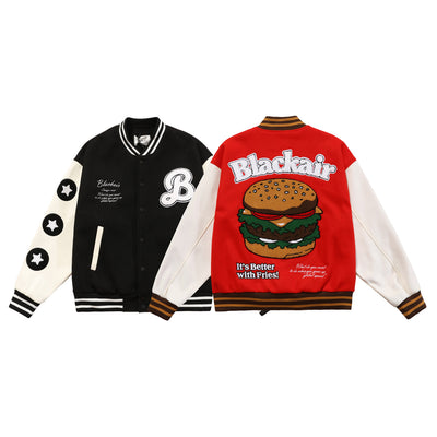 Chaqueta Beisbolera Holgada para Hombre con Bordado Flocking Hamburguesa - Image 5