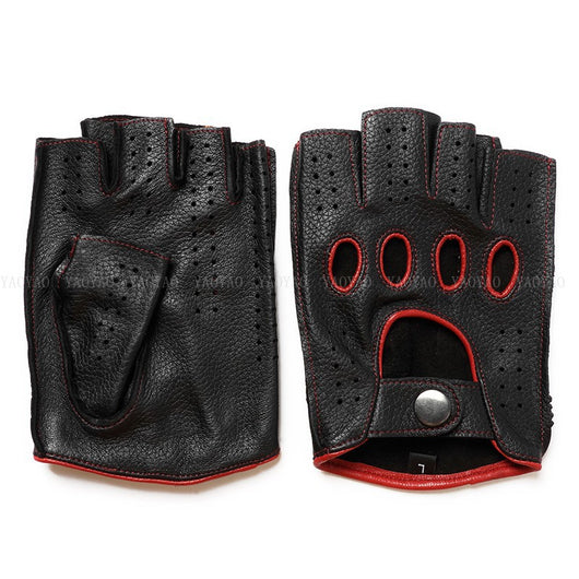 Guantes de Cuero Mitad Dedo para Motociclismo y Actividades al Aire Libre - Image 20