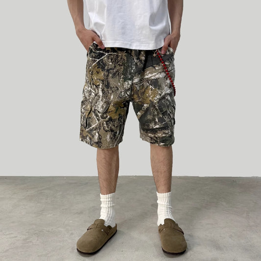 Pantalones Cargo Cortos Camuflaje Ramas Lavado - Multibolsillos