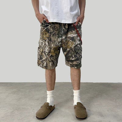 Pantalones Cargo Cortos Camuflaje Ramas Lavado - Multibolsillos