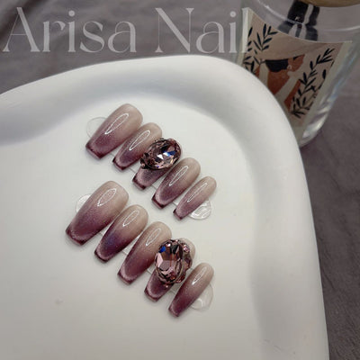 Uñas Postizas Efecto Ojo de Gato Artesanales para Mujer