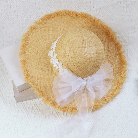 Sombrero de Rafia Ancho con Encaje Bosque y Moño para Mujer Shade - Image 13