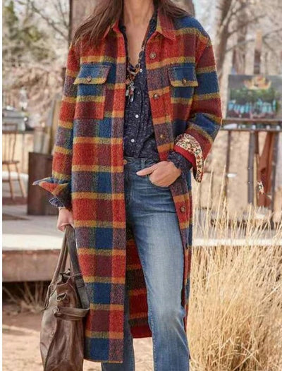 Gabardina Lino Roja Suelta sin Cinturón para Mujer - Image 3