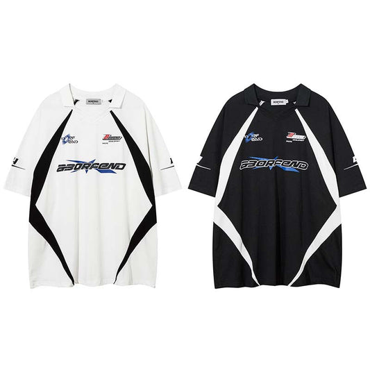 Playera Deportiva Retro con Parches de Contraste para Hombre