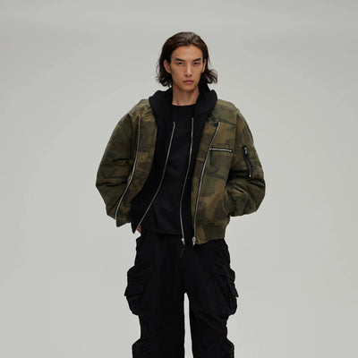 Chamarra Acolchada Estilo Camuflaje Desgastado con Diseño Superposado - Image 2
