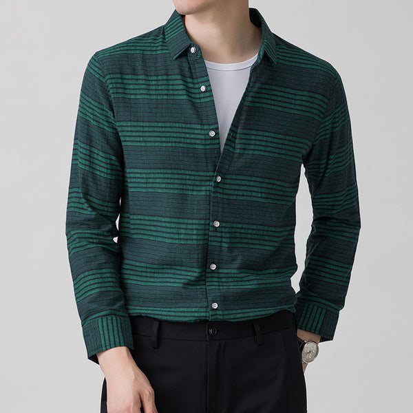 Camisa Lino Rayas Manga Larga Casual Ejecutiva para Hombre