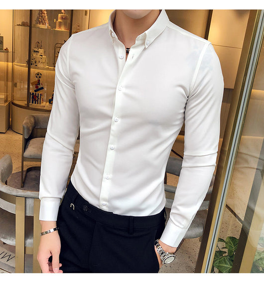 Camisa Manga Larga Estilo Gentleman Británico de Color Sólido - Image 14