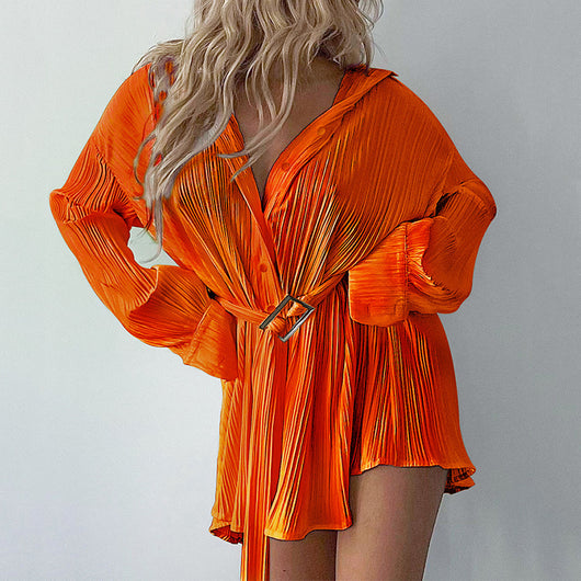 Vestido Camisero Plisado para Mujer - Manga Larga Versátil - Image 14